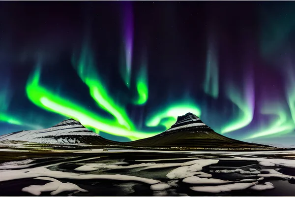 Aurora Boreale Con Stelle Nel Cielo Notturno — Foto Stock