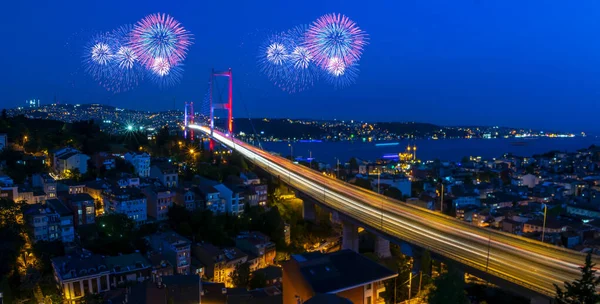 July Martyrs Bridge Bosphorus Bridge 100Th Anniversary Republic — Stock Photo, Image