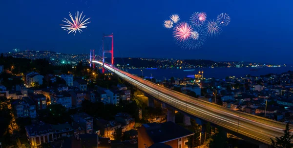July Martyrs Bridge Bosphorus Bridge 100Th Anniversary Republic — Stock Photo, Image