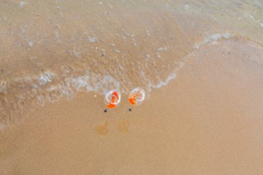 Denizde küçük akvaryumlar ve balıklar.