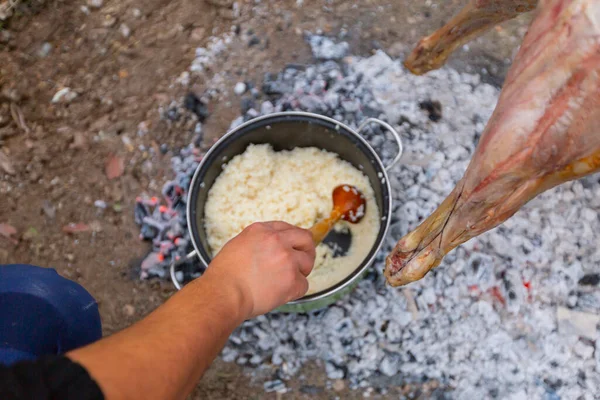 Riz Blanc Cuit Braise Camping — Photo