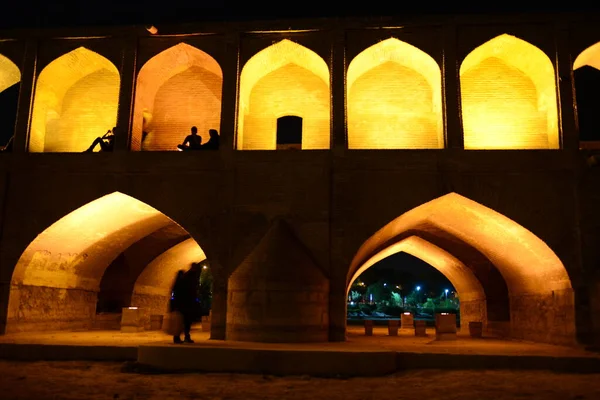 Khaju Brug Isfahan Verlicht Bij Schemering Iran — Stockfoto