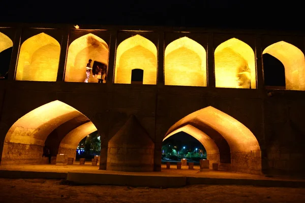 Most Khaju Isfahan Zapalił Się Zmierzchu Iranie — Zdjęcie stockowe