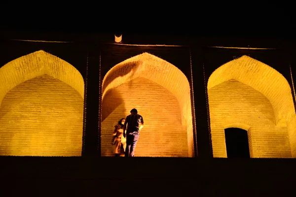 Puente Khaju Isfahán Iluminado Atardecer Irán — Foto de Stock