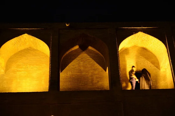 Ponte Khaju Isfahan Illuminato Crepuscolo Iran — Foto Stock