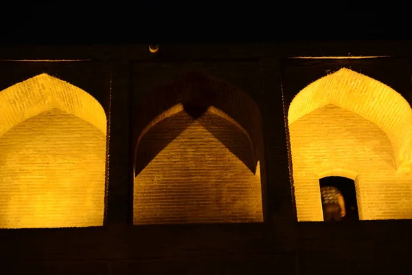 Міст Хаджу Ісфахані Освітлювався Сутінках Ірані — стокове фото