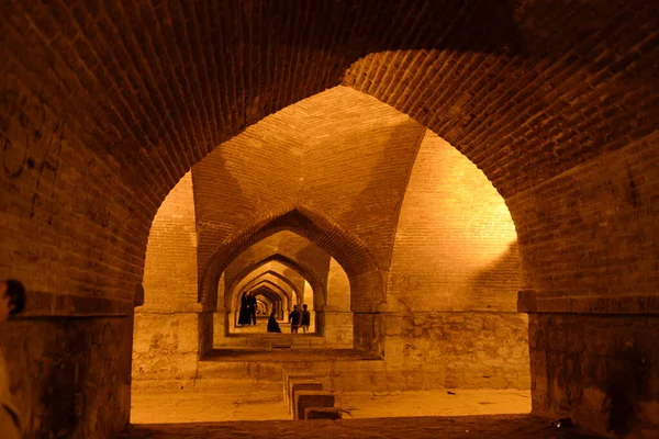 stock image Khaju Bridge in Isfahan lit up at dusk in Iran