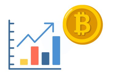 Bitcoin simgeleri ve grafikleri, beyaz arkaplan
