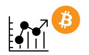 Bitcoin simgeleri ve grafikleri, beyaz arkaplan