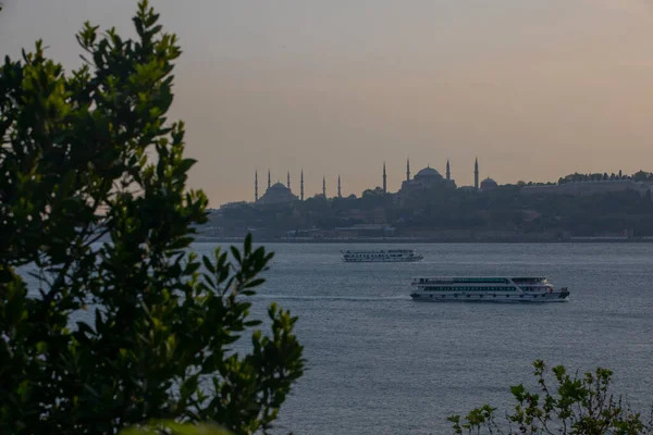 stock image Marmara sea and Blue Mosque , Hagia Sophia , a beautiful sunset in Istanbul