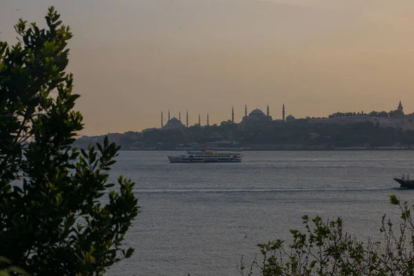 Mar Mármara Mesquita Azul Santa Sofia Belo Pôr Sol Istambul — Fotografia de Stock