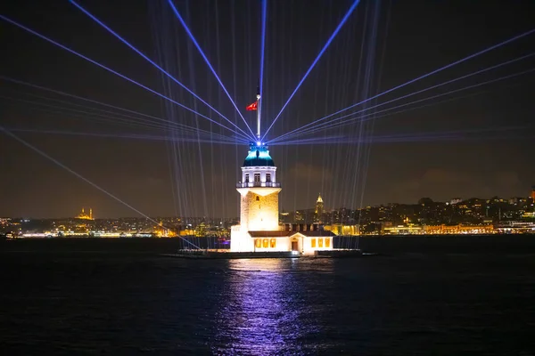 Newly Restored Maiden Tower Light Show Sea Marmara — Stock Photo, Image