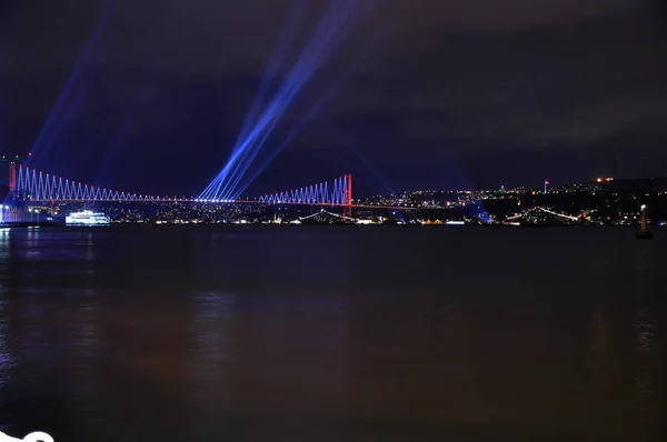 Feux Artifice Dessus Détroit Bosphore Pendant Les Célébrations République Turque — Photo