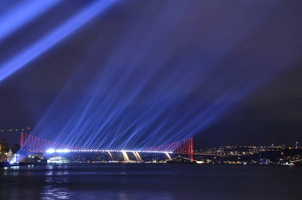 Feux Artifice Dessus Détroit Bosphore Pendant Les Célébrations République Turque — Photo