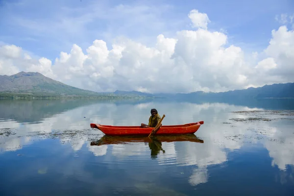 Lac Batur Kintamani Bangladesh Bali Indonésie Pêcheurs Pêchant Dans Lac — Photo