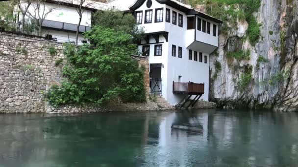 Beautiful Village Blagaj Waterfall Buna Spring Waterfall Bosnia Herzegovina — Video Stock