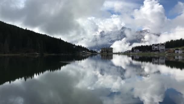 Úžasná Vzdušná Časová Mezera Jezera Misurina Dolomity Alpy Jižní Tyrolsko — Stock video