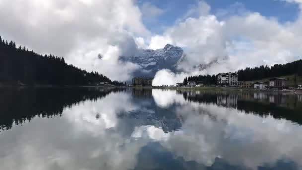 Fantastiska Antennen Tid Förflutit Misurina Sjön Dolomiti Alperna Sydtyrolen Italien — Stockvideo