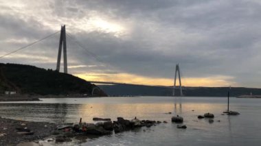 Yavuz Sultan Selim Bridge in Istanbul, Turkey. 3rd bridge of Istanbul Bosphorus with blue sky. Sunset view.