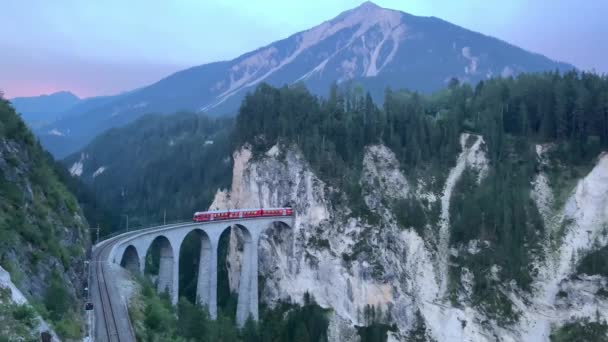 Local Train Rhaetian Railway Coming Out Tunnel Cliff Crossing Famous — Video