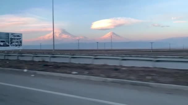 Monte Ararat Con Glaciar Pico Nieve Buen Tiempo Soleado Con — Vídeos de Stock