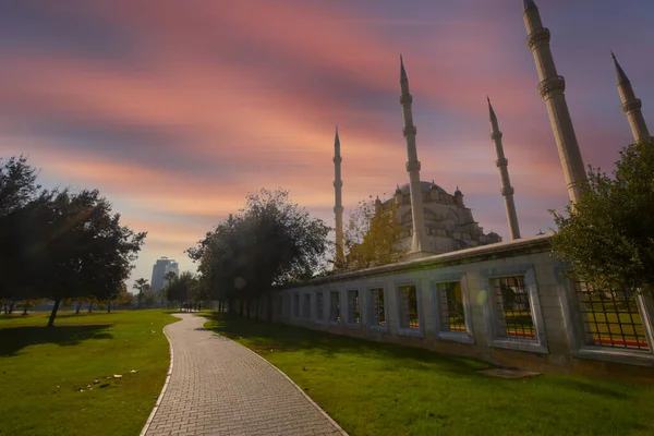 Sabanci Central Mosque Old Clock Tower Stone Bridge Adana City — Stock Photo, Image