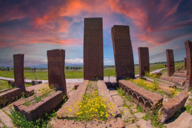 Antik Selcuk Türkleri mezarlığı, Ahlat, Türkiye. Malazgirt savaşında ölen askerler için mezar taşı anıtları. UNESCO Dünya Mirasları Geçici Listesi