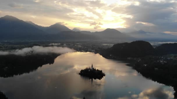 Lago Bled Slovenia Bellissimo Lago Montagna Con Piccola Chiesa Del — Video Stock