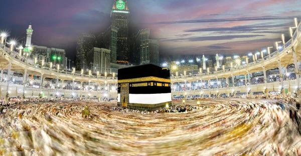 Stock image  The Kaaba and its minarets were photographed in long exposure with the zamzam tower.