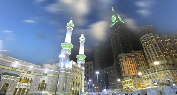 Kaaba Zijn Minaretten Werden Lange Belichting Gefotografeerd Met Zamzam Toren — Stockfoto