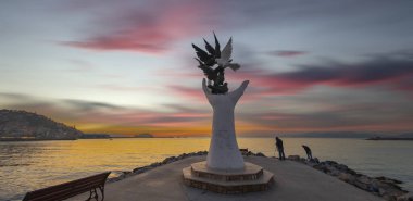 The Hand of Peace sculpture at the seafront in city centre of Kusadasi
