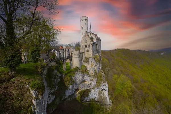 Lichtenstein Castle Mountain Top Summer Germany Europe Famous Castle Landmark — Foto de Stock