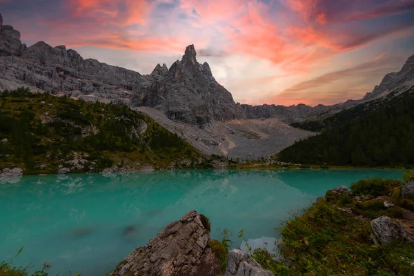 Lago Sorapis Dolomite Alps Italy Europe — Stockfoto