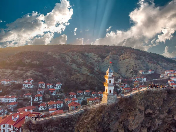Victory Tower Zafer Kulesi Traditional Houses Background Goynuk Bolu Turkey — Zdjęcie stockowe