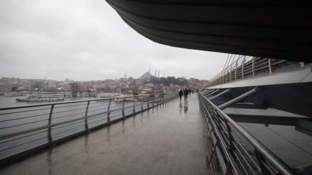 Yaz Gecesi Yeni Haliç Metro Köprüsü Stanbul Türkiye Mavi Gökyüzü — Stok video