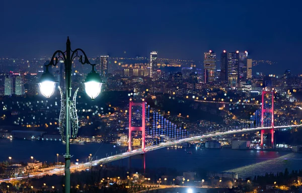 Stanbul Boğazı Köprüsü Gece Temmuz Şehitler Köprüsü Stanbul Türkiye — Stok fotoğraf
