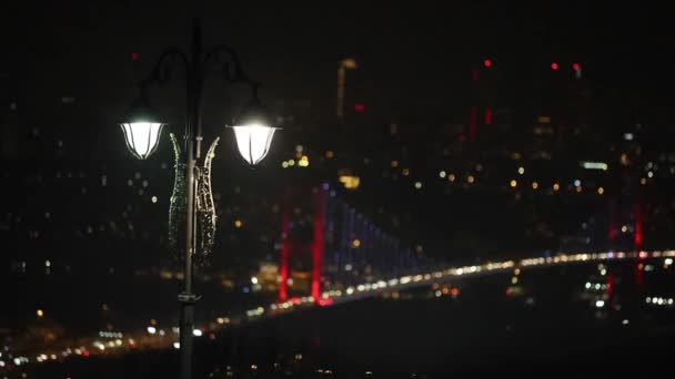 Panorama Van Bosporus Brug Stadslichten Van Istanbul Vanaf Buyuk Camlca — Stockvideo