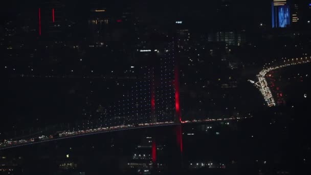Panorama Bosphorus Bridge City Lights Istanbul Buyuk Camlca Hill Sunset — Stock Video