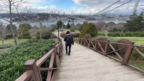 Vista Del Puente Fatih Sultan Mehmet Desde Parque Otagtepe Estambul — Vídeos de Stock