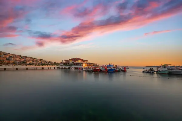 Istanbul Buyukcekmece Beach Sunset Boats — Stock Photo, Image