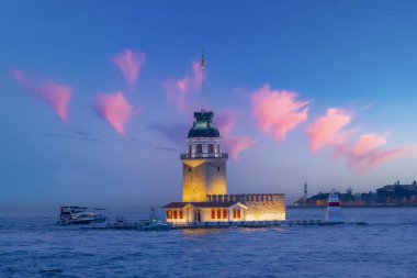 Maiden's Tower in Istanbul, Turkey. (KIZ KULESI). Maidens Tower got a new look. Istanbuls Pearl Maidens Tower reopened after newly restored. clipart