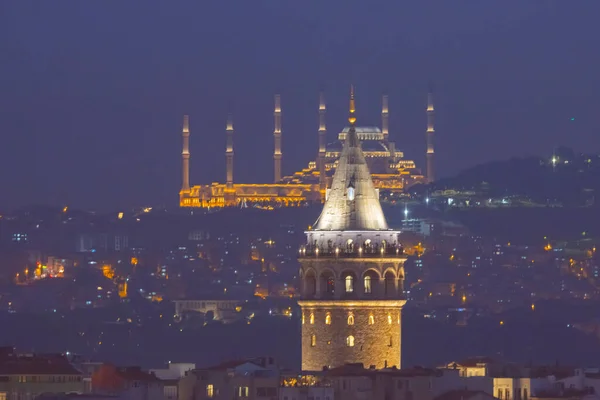 Galata Tower New Camlica Mosque Istanbul Turkey — Stock Photo, Image