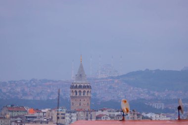 Önde Galata Kulesi, arkada Byk Camlca Camii, İstanbul 'un tepesinden fotoğraf