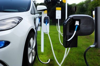 Doğada ve yolda elektrikli araçlar şarj ediliyor.