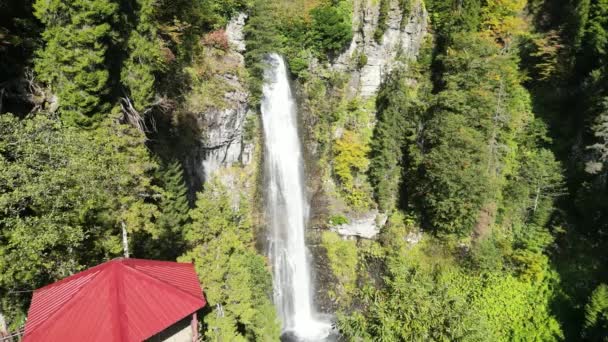 Wodospad Maral Jesiennym Klipie Dronów Macahel Borcka Artvin Turcja — Wideo stockowe