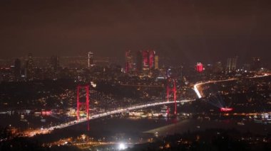 Trkiye Cumhuriyeti 'nin 100. Yıldönümü Senkronize İHA Işıkları İnsansız Hava Aracı Videosu, 15 Temmuz Şehitler Köprüsü Cengelkoy, Uskudar İstanbul, Türkiye (Türkiye))