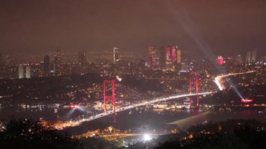Trkiye Cumhuriyeti 'nin 100. Yıldönümü Senkronize İHA Işıkları İnsansız Hava Aracı Videosu, 15 Temmuz Şehitler Köprüsü Cengelkoy, Uskudar İstanbul, Türkiye (Türkiye))