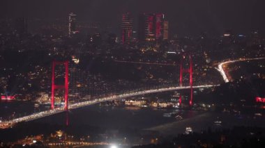 Trkiye Cumhuriyeti 'nin 100. Yıldönümü Senkronize İHA Işıkları İnsansız Hava Aracı Videosu, 15 Temmuz Şehitler Köprüsü Cengelkoy, Uskudar İstanbul, Türkiye (Türkiye))