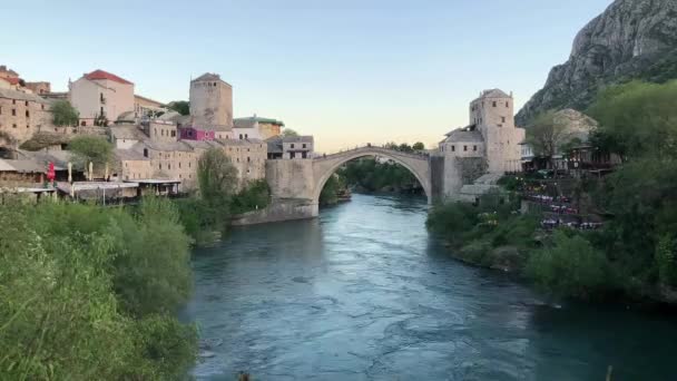 Puente Histórico Mostar Conocido También Como Stari Most Puente Viejo — Vídeo de stock
