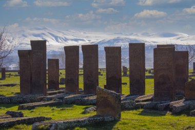 Türkiye 'nin Ahlat kentindeki Selcuk Türklerinin 12. yüzyıldan kalma tarihi mezarlığında antik mezar taşları